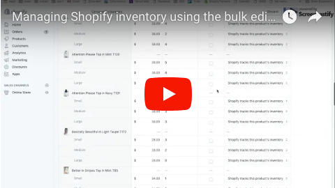 Managing Shopify inventory using the bulk editor