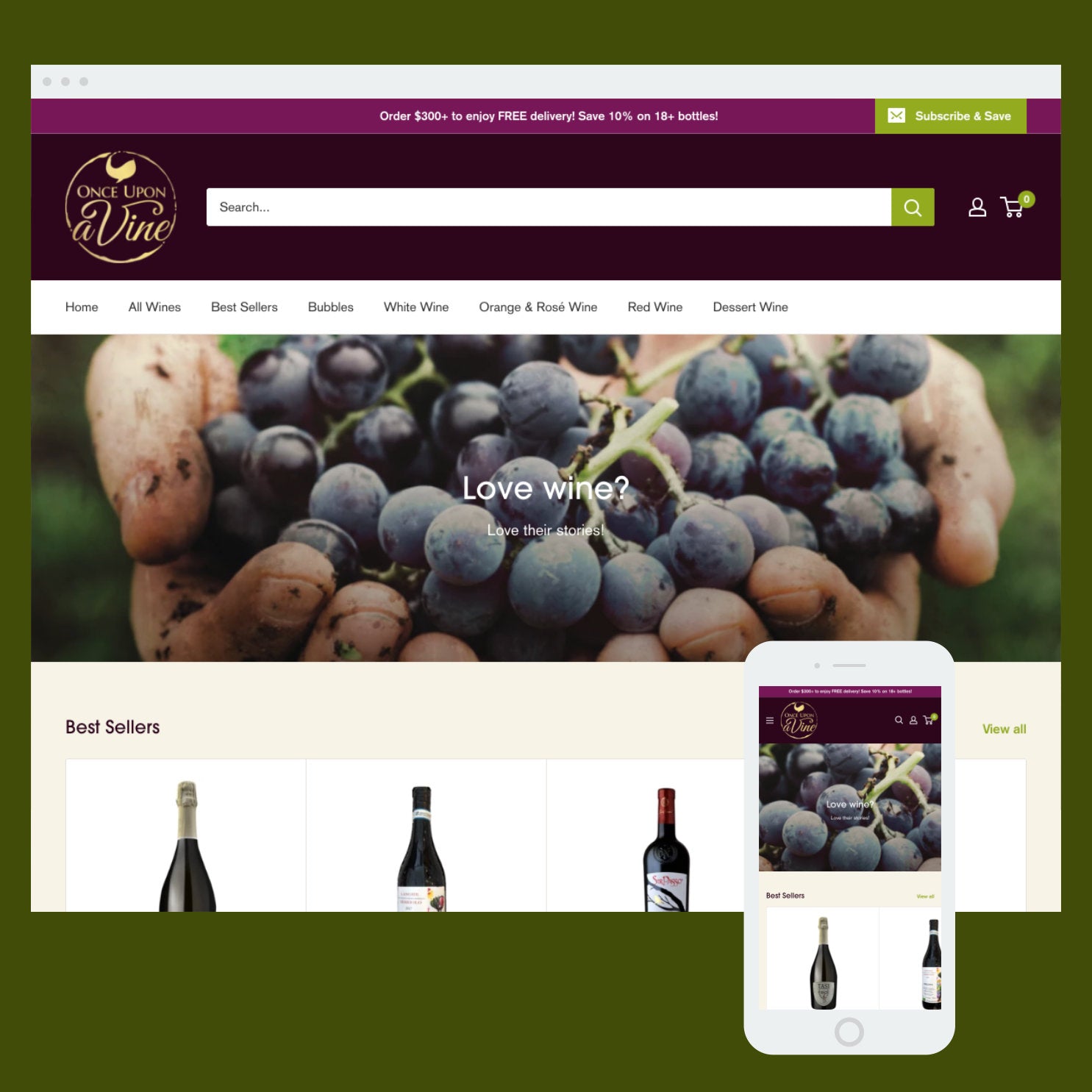 Once Upon a Vine: Shopify store by Cooee Commerce